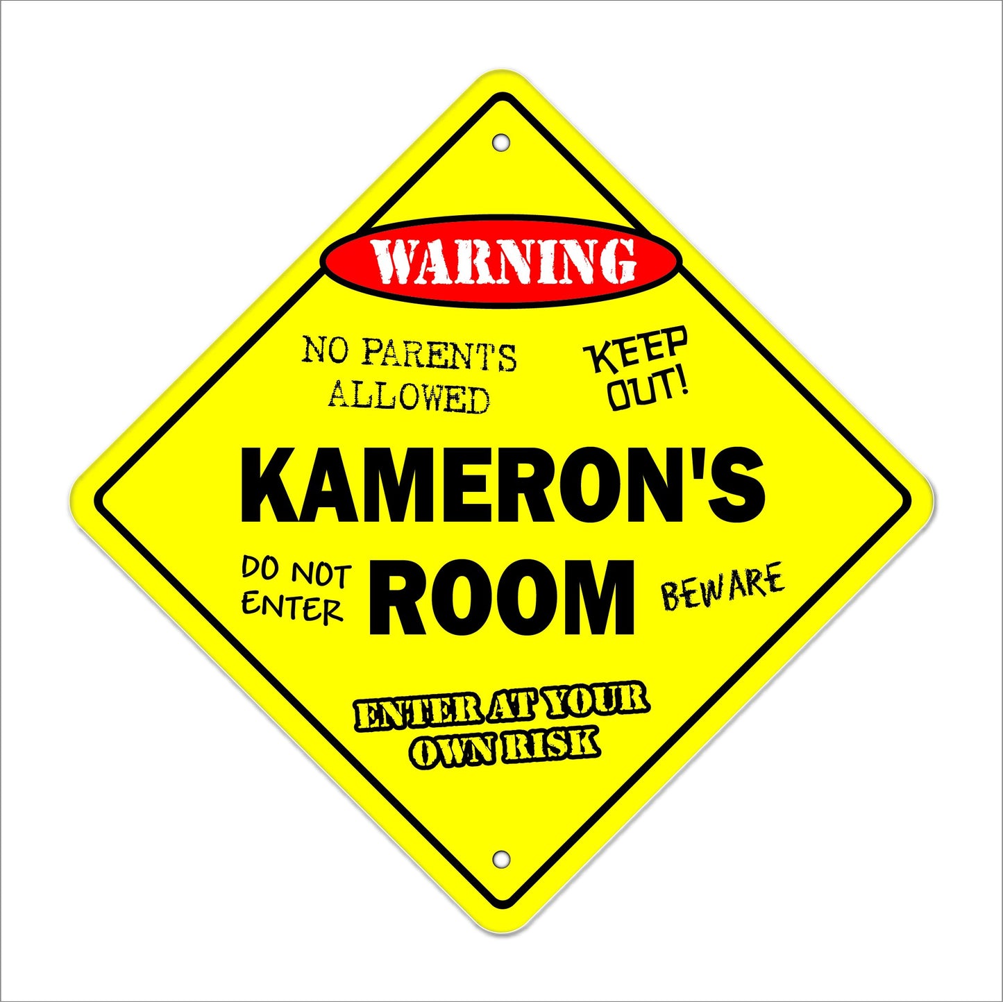 Kameron's Room Sign Crossing Zone Xing | Indoor/Outdoor | 12" Tall Kids Bedroom Decor Door Children's Name boy Girl