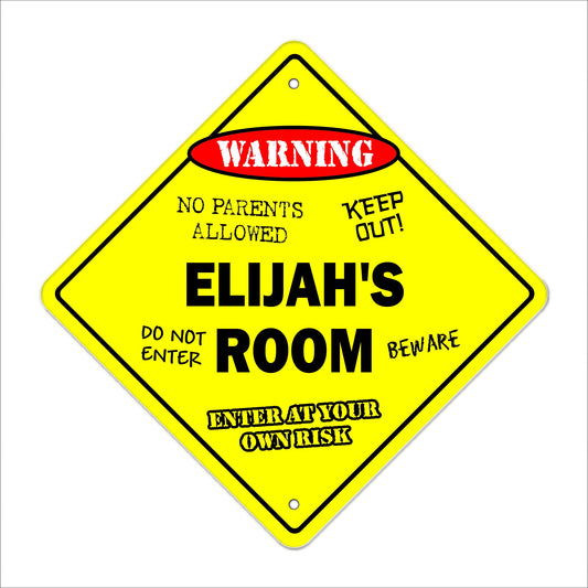 Elijah's Room Sign Crossing Zone Xing | Indoor/Outdoor | 12" Tall Kids Bedroom Decor Door Children's Name boy Girl