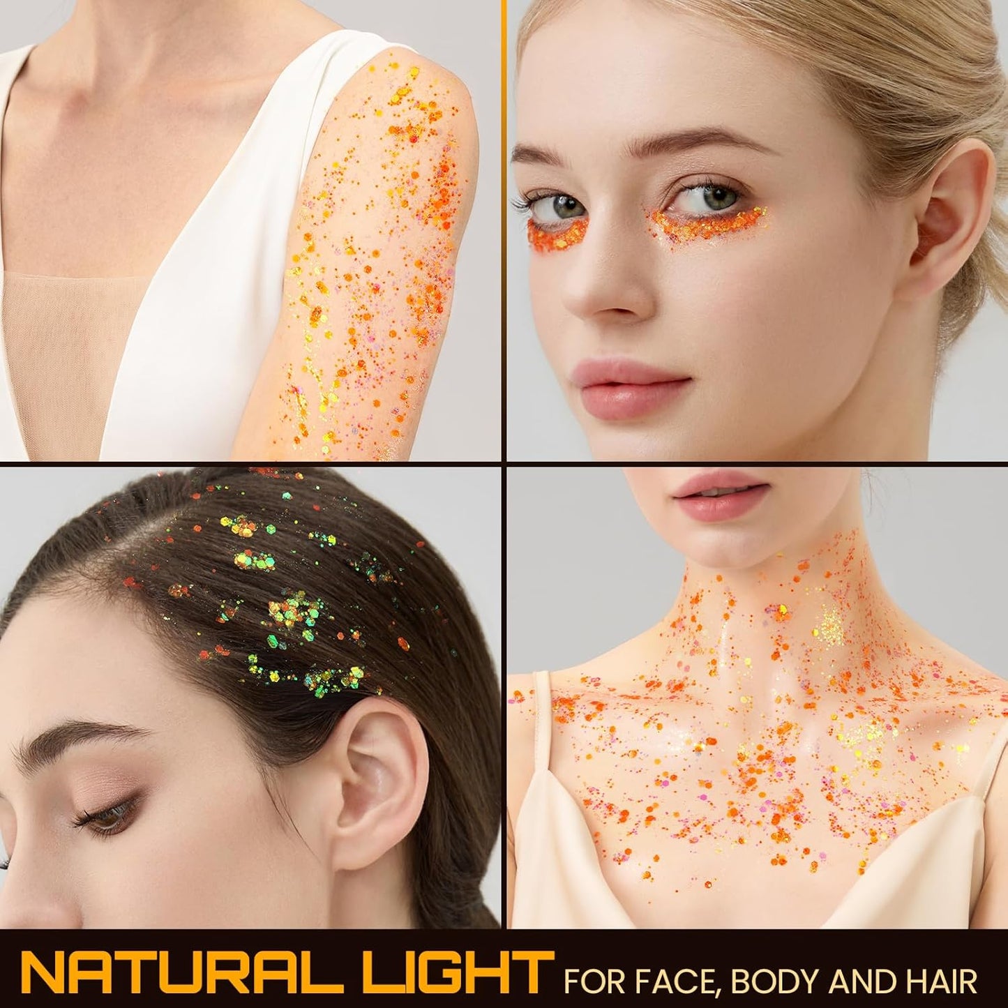 Teenitor 6 Colors Glow in The Dark Glitter Gel, Face Glitter Gel, Body Glitter Hair Glitter for Halloween Makeup UV Black Light Party Cheer Raves Festivals