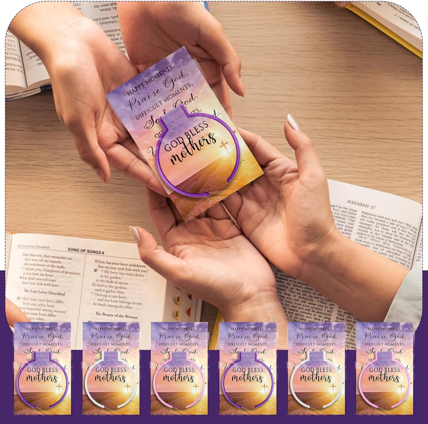 Christian Gifts for Mother's Day - Compact Folding Mirrors with Bible Verses & Happy Mother Cards | 50 Sets - Lavender