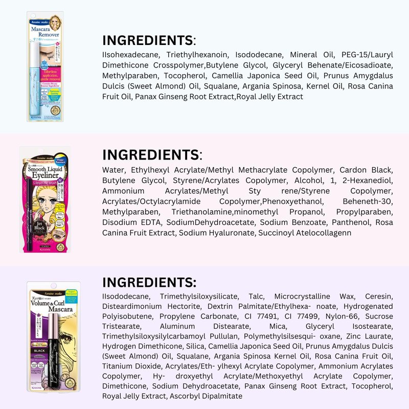 Heroine Make by KissMe Volume & Curl Mascara + Smooth Liquid Eyeliner + Eye Makeup Remover | Waterproof Mascara & Eyeliner Set | Volumizing Black Mascara & Smudge‑Proof Eyeliner | Japanese Makeup