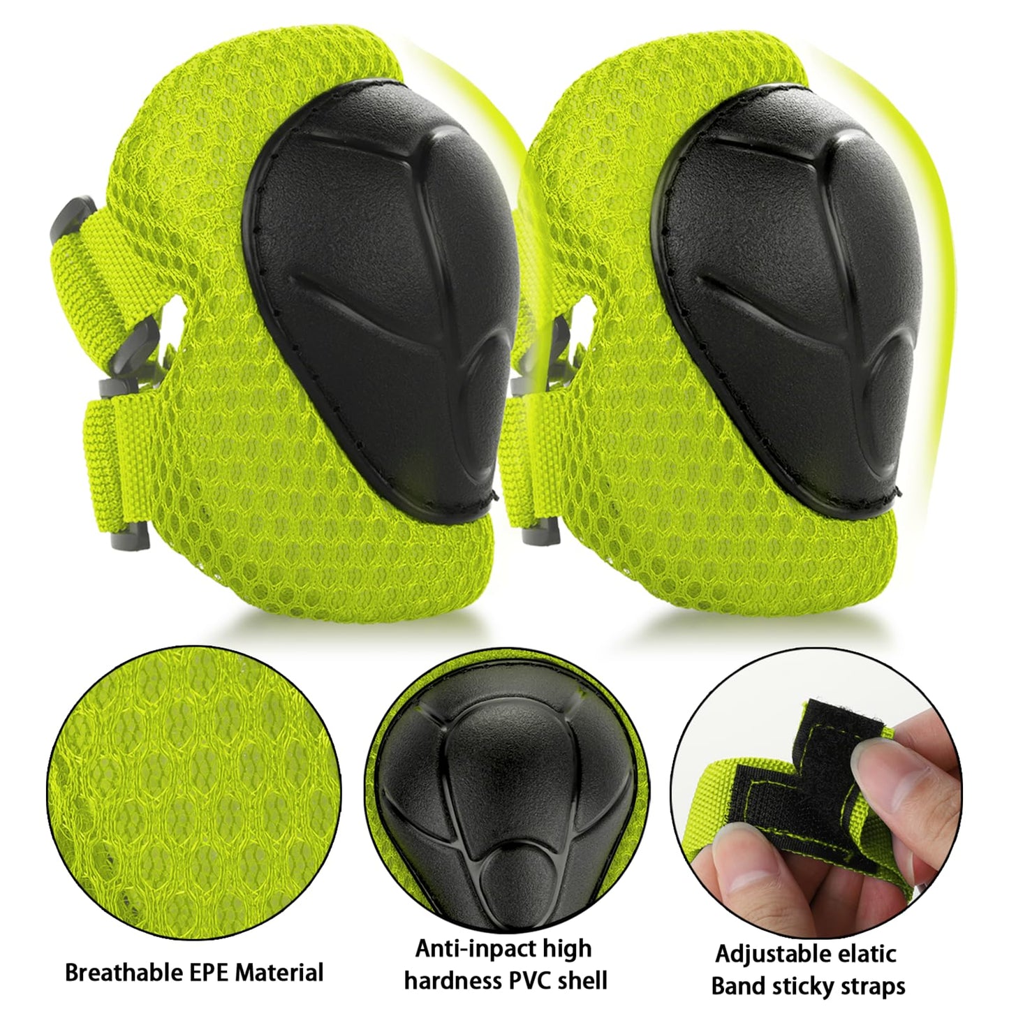 WayEee Kids Bike Helmet Set Skateboard Knee Pads, 7PCS Protective Gear Adjustable for Girls Boys 3-10 Age Elbow Pads Wrist Guards for Outdoor Sports Cycling Bike Roller Skating Scooter, Youth, Green