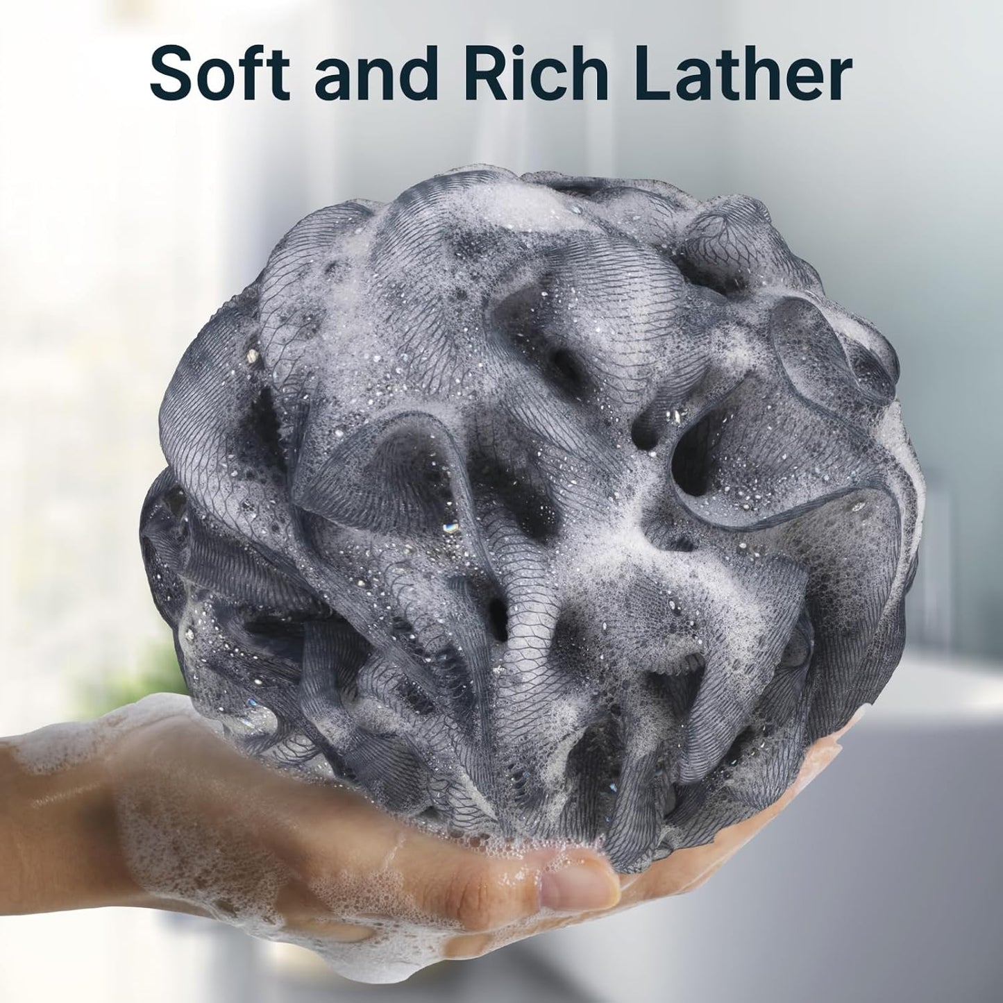 AmazerBath Loofah Sponge, Shower Loofah for Men and Women - Body Scrubber Loofa Set of 3 Classic Black & White Edge, Bath Sponge 60g/PCS