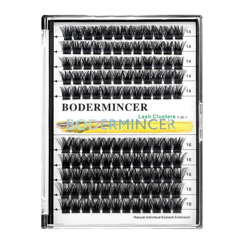 Bodermincer 120 Clusters 10mm+12mm/12mm+14mm Mixed Lash Cluster False Eyelash Individual Cluster EyeLashes Grafting Fake False Eyelashes Eyelash Extension (M01-Black-16mm)