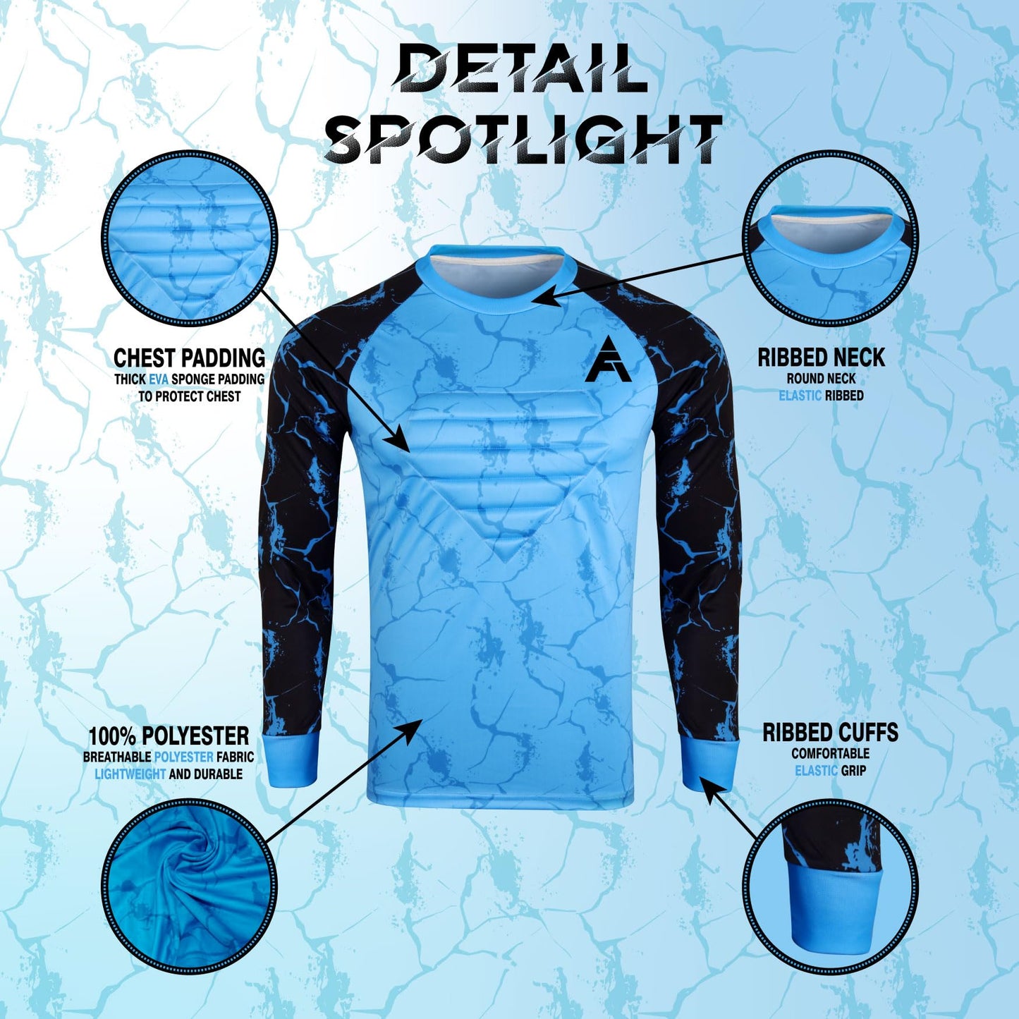 FOLK APPAREL Goalkeeper Jersey Chest Padded Goalie Shirt for Adult/Kids Soccer Elbow Padded Youth/Adult Sizes Long Sleeve (US, Alpha, Small, Regular, Regular, Blue)