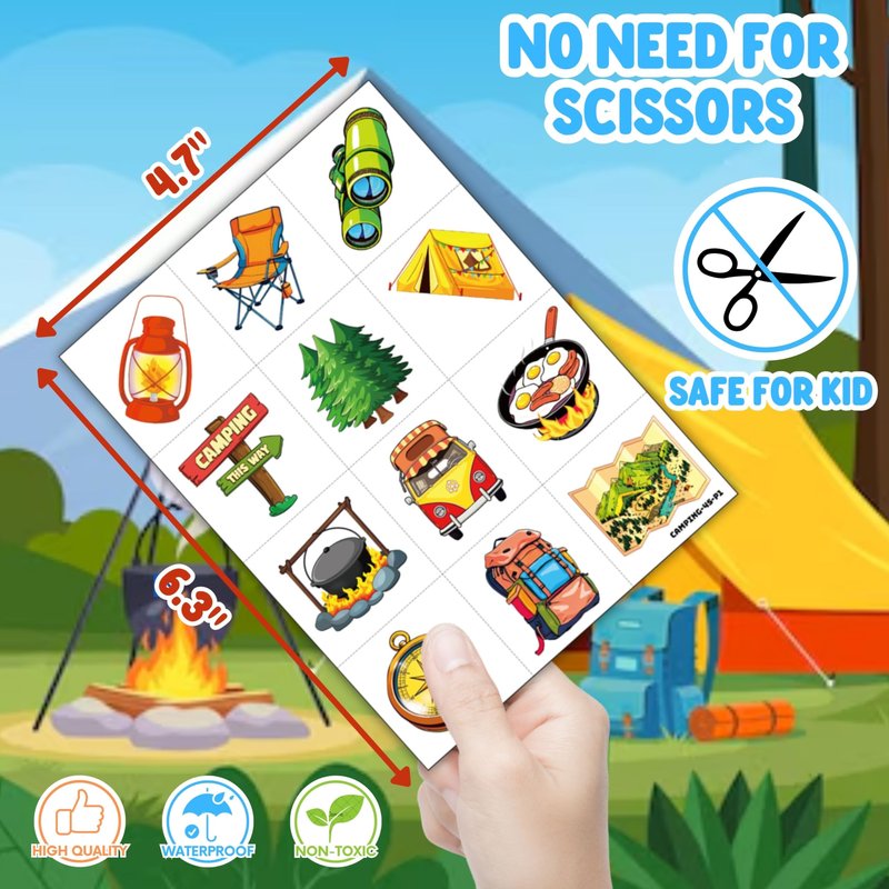 72 PCS Camping Party Favors for Kids ā 48 Pre-Cut Temporary Tattoos & 24 Camping Punch Balloons Themed Birthday Party Decorations Supplies Favors Gifts, Goodie Bag Fillers, Classroom Rewards