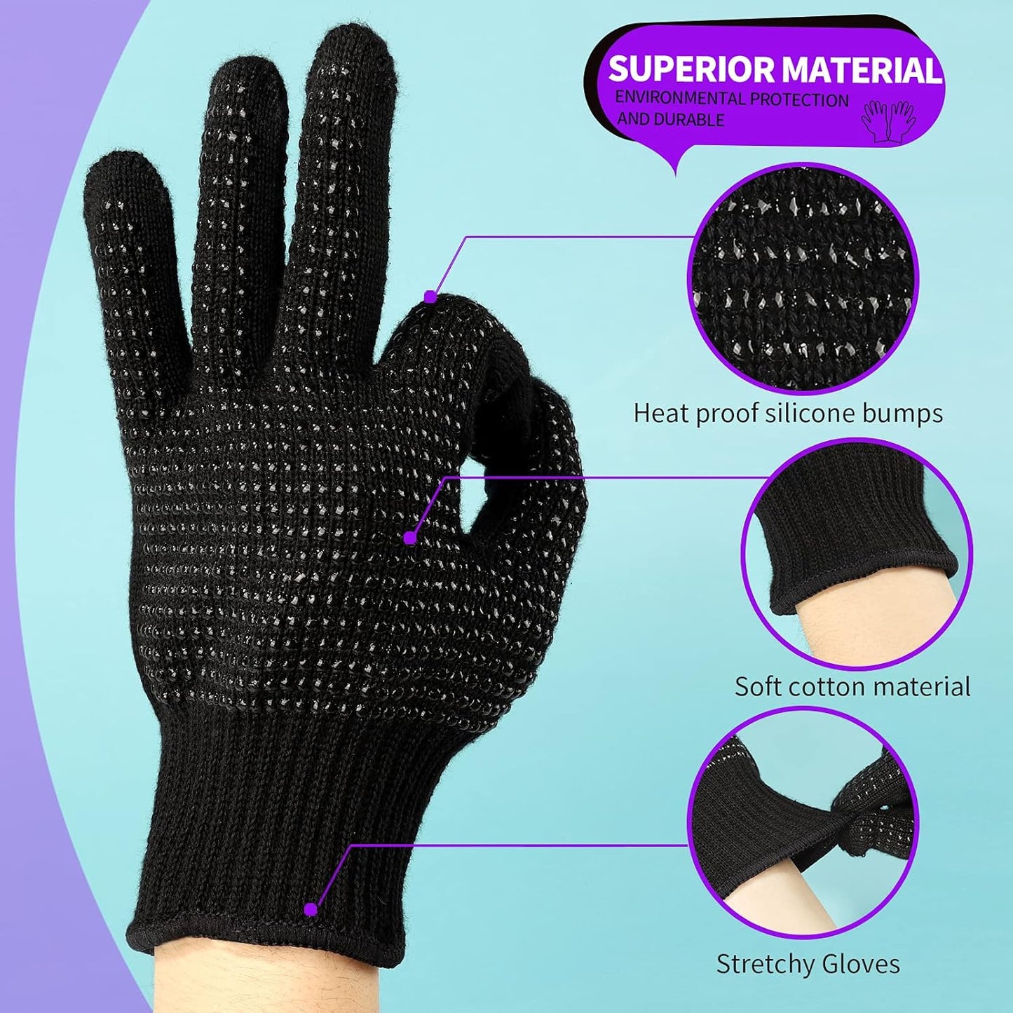 Teenitor 2 Pcs Heat Resistant Gloves With Silicone Bumps, Professional Heat Proof Glove Mitts For Hair Styling Curling Iron Wand Flat Iron Hot-Air Brushes Sublimation Gloves Rose Red
