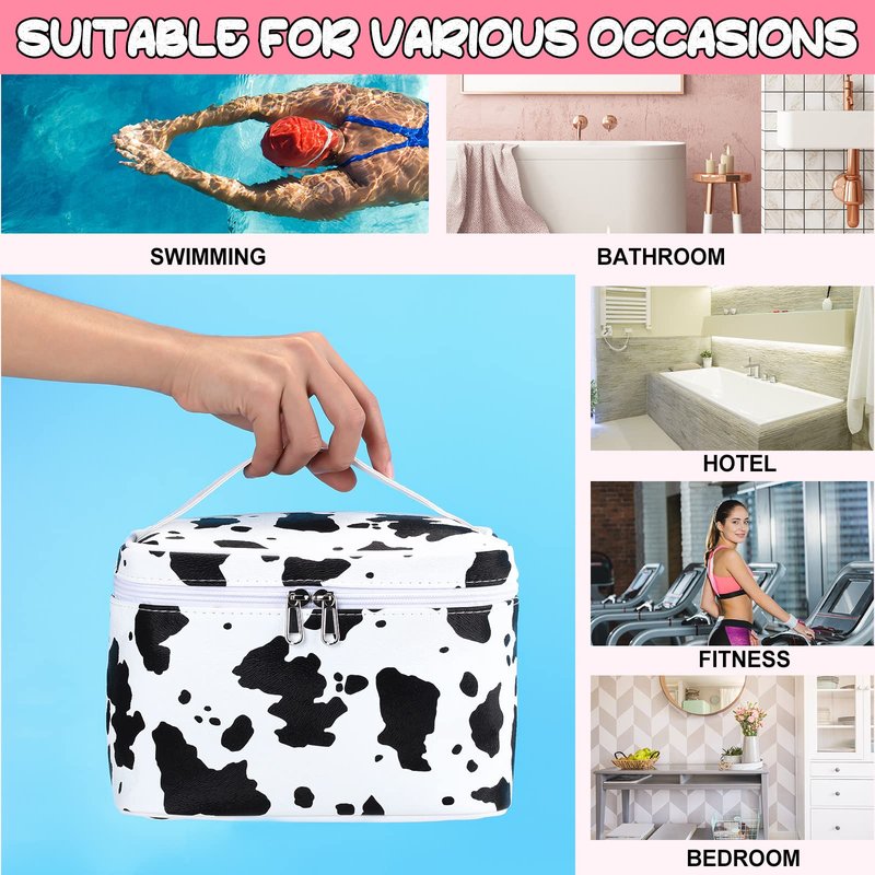 Saintrygo Set of 6 Makeup Bag Set Travel Cosmetic Bag Cow Print Toiletry Pouch Gifts for Women Organizer with Zipper Portable Cute Make up PU Leather Case Washable Waterproof