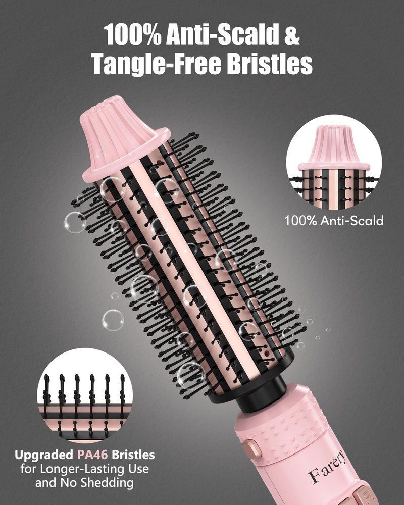 Farery 4-in-1 Interchangeable Automatic Rotating Curling Iron & Thermal Brush Set, 0.75''/1''/1.25'' Curling Iron & 1.5'' Heating Round Curling Brush, ONE Heat 410°F, Pink