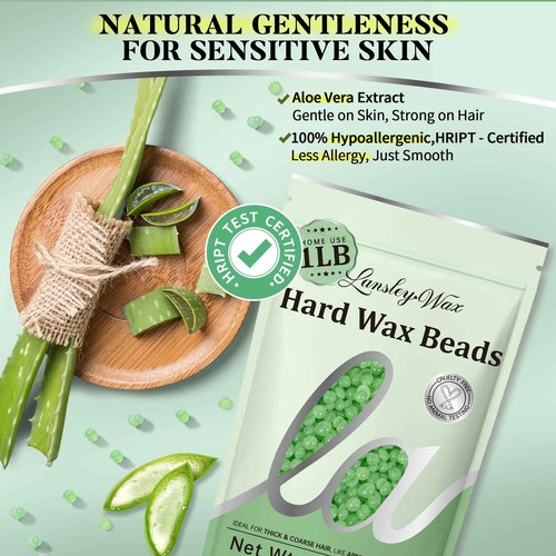 LANSLEYWAX Aloe Hard Wax Beads, 1LB Wax Beans for Sensitive Skin & Full-Body Hair Removal, Brazilian/Bikini/Face/Legs/Eyebrow/Armpit/Chest Waxing Refill at Home for Women & Men, Stripless Formula