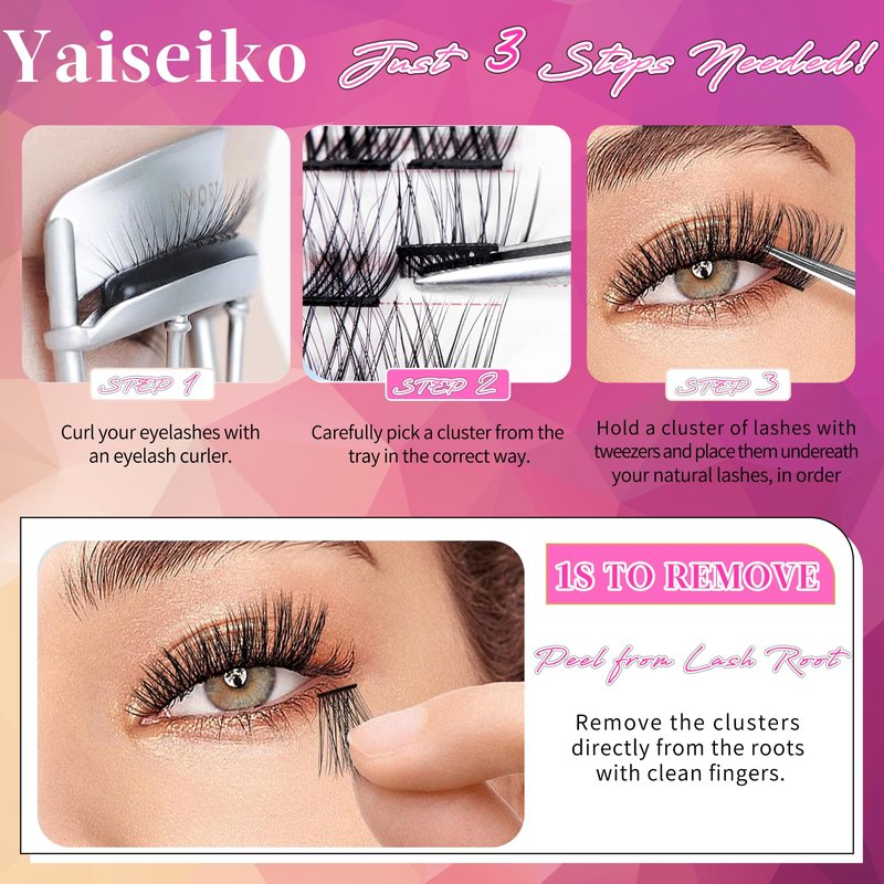 Self Adhesive Eyelashes Clusters Wispy Eyelash Extension Self Adhesive Eyelashes Reusable Press on Lashes No Glue Needed lash Clusters 10-16mm D Curl Individual Lashes Extensions with Tweezers