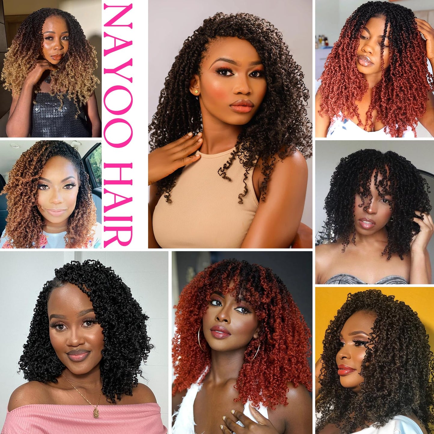 NAYOO 14 Inch Yanky Twist Crochet Hair - 8 Packs (30 Stands/Pack) Mini Passion Twist with Curly Ends Synthetic Natural Black Pre-Looped Crochet Braids Braiding Hair(14 Inch, 1B)