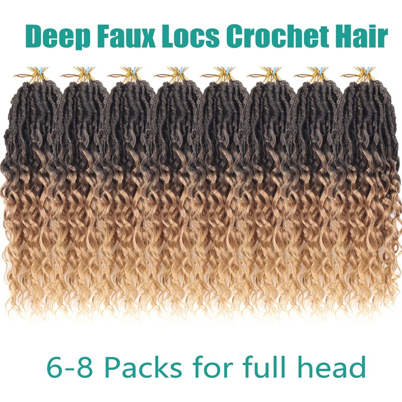 Faux Locs Crochet Hair 14 Inch Pre Looped Goddess Locs Crochet Hair 8 Packs Short Soft Faux Locs Crochet Hair Deep Wave Crochet Hair with Curly Ends Hair Extensions (14 Inch, T27)