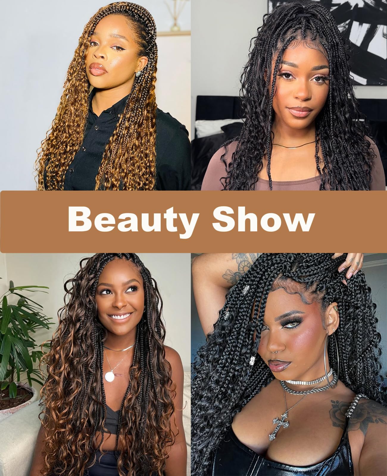 Pintress Boho Crochet Briads - Ombre Blonde Brown 24 Inch 8 Packs Pre-looped Goddess Box Braids with Curly Ends for Women (24inch, 1B/30/27#)