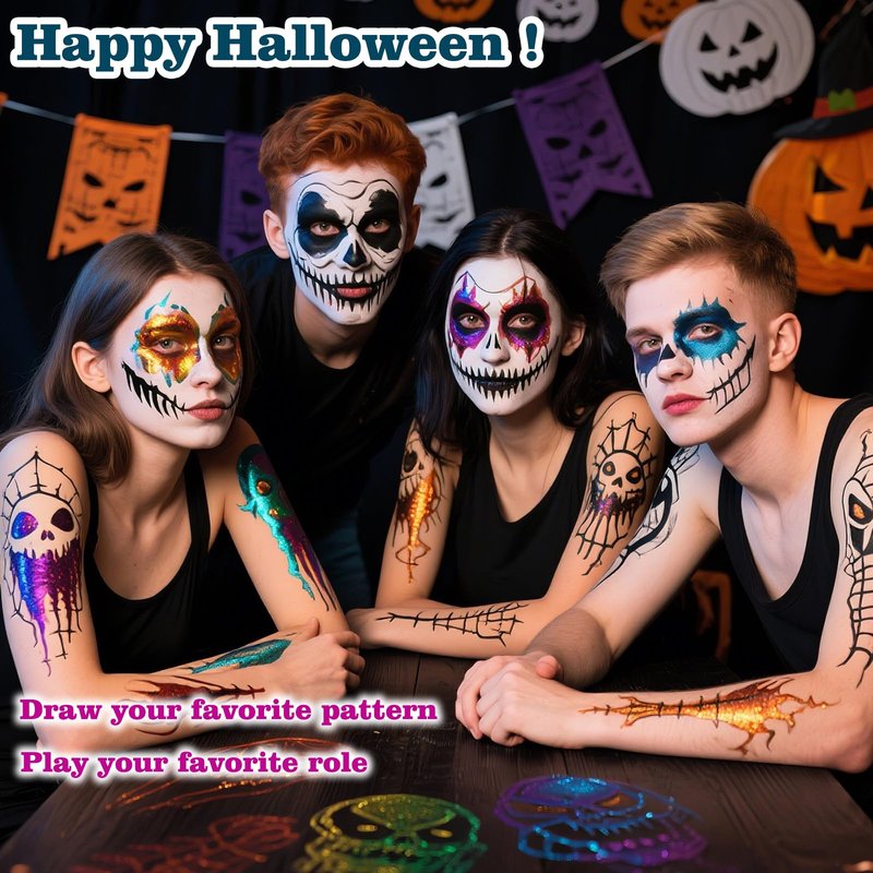12 Colors Metallic Face Paint Glitter Tattoo Kit, Washable Glittering Face Body Painting Pens for Halloween Makeup Party Festival Clubs Cosplay Costume