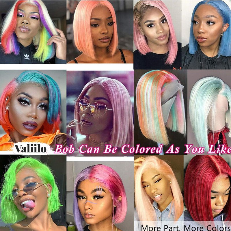 Valiilo 16 Inch Blue Bob Wig Human Hair 13x4 HD Lace Front Wigs Human Hair Pre Plucked with Baby Hair Glueless Bob Wig Human Hair 180% Density