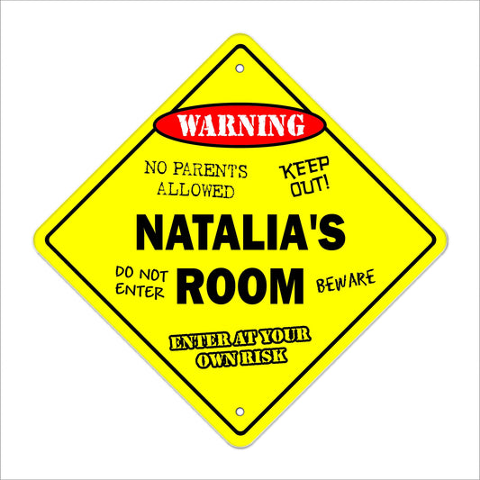 Natalia's Room Sign Crossing Zone Xing | Indoor/Outdoor | 12" Tall Kids Bedroom Decor Door Children's Name boy Girl