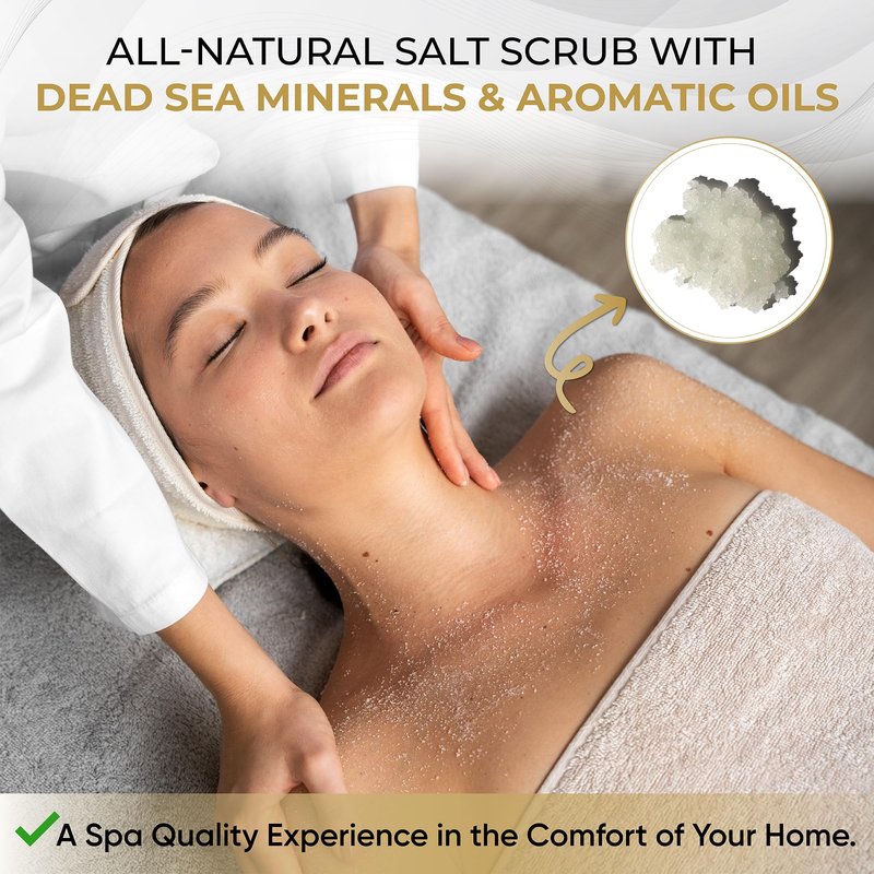 Salt Cellar Spa All-Natural Dead Sea Salt Scrub - Refresh with Coconut Vanilla - Energize, Revive, and Rejuvenate your Skin - Made in Israel, Cruelty-Free, 18 oz.