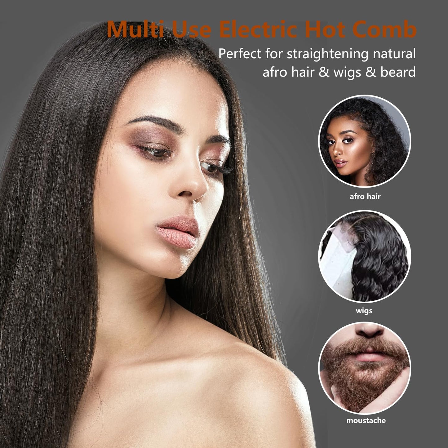 LURA Nano Titanium Hot Comb for Wigs,250-500°F Electric Hot Combs for Black Women Hair,Pressing Combs for Black Hair,Professional Straightening Comb(Rose Gold)