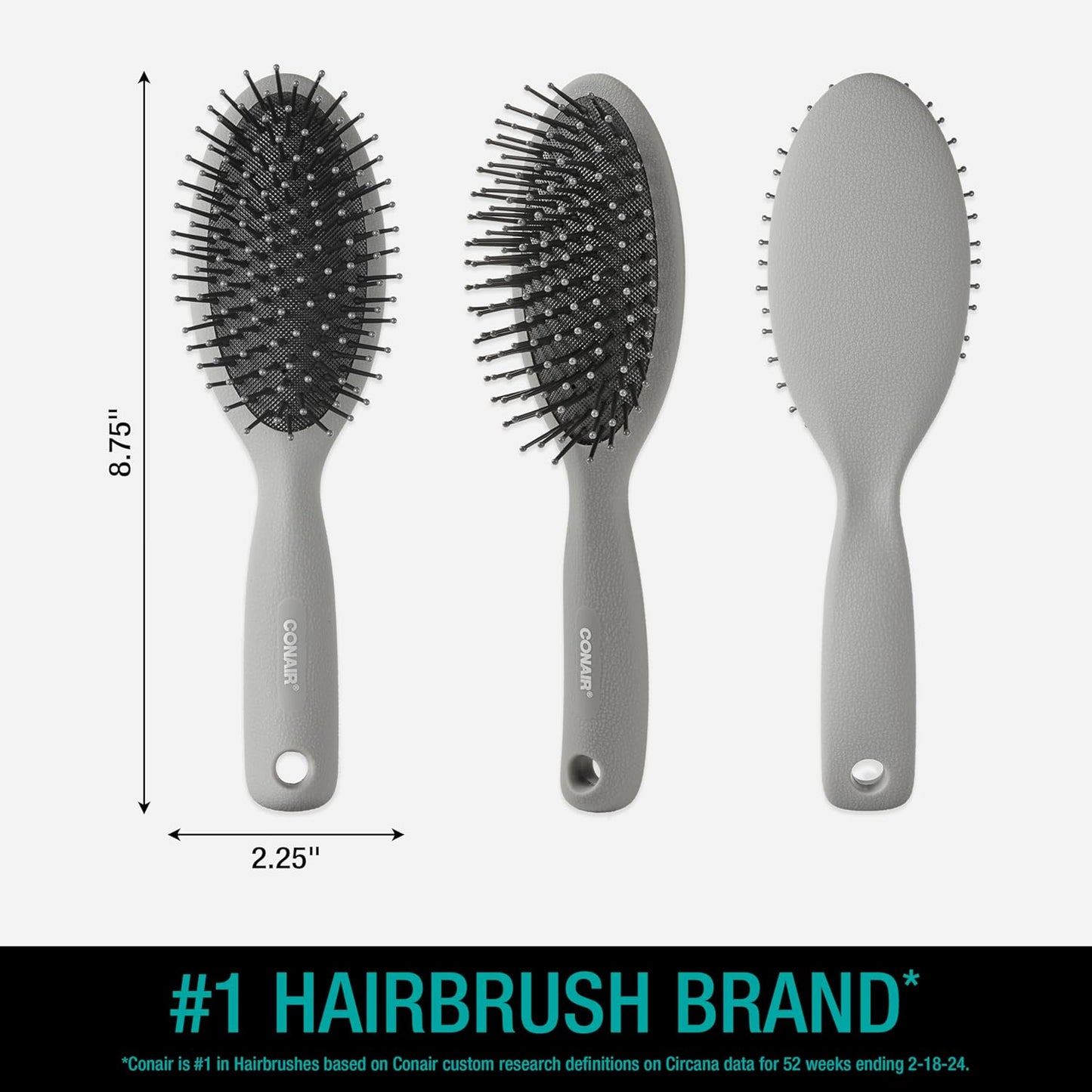 CONAIR Men Hair Brush, Men’s Detangler Brush for Everyday Brushing and All Hair Types, Flexible Cushion Base with Ball-Tipped Bristles Won’t Snag or Pull, Black