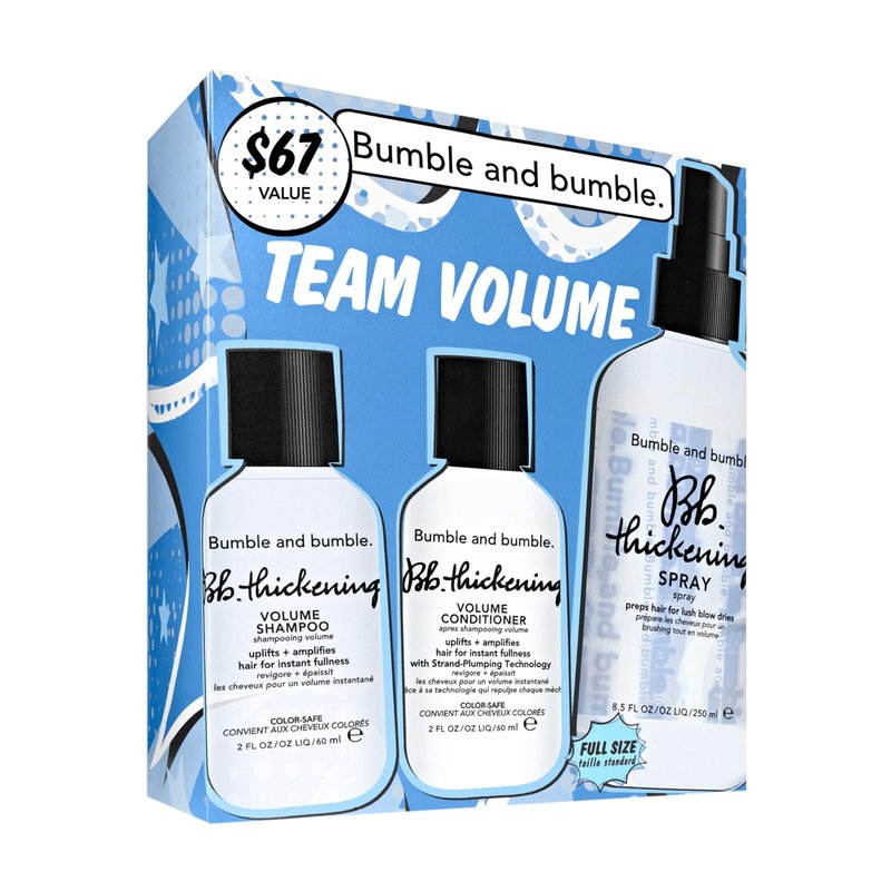 Bumble and bumble. Team Volume Thickening 3-Piece Gift Set | Shampoo, Conditioner, Thickening Spray | Includes Full Size Blow Dry Spray | Color Safe | Perfect for Gifting | Fine to Medium Hair