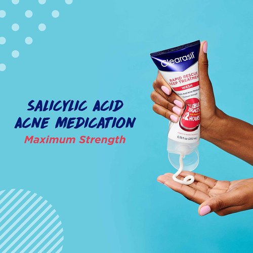 Clearasil Rapid Rescue Deep Treatment Acne Face Wash, Maximum Strenght with 2% Salicylic Acid Acne Medication, Acne Facial Cleanser, 6.78 fl oz (Pack of 3)