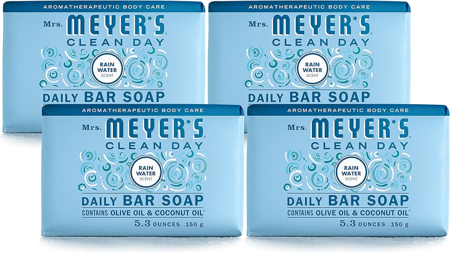 MRS. MEYER'S CLEAN DAY Bar Soap, Use as Body Wash or Hand Soap, Made with Essential Oils, Rain Water, 5.3 oz, 1 Bar