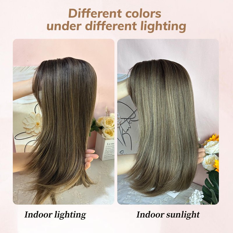 Molefi Hair Toppers for Women with Thinning Hair,16 Inch Full-End Topper,Synthetic Wiglets Pieces For Women 6.5"x6.5"Large Base for Daily Use(Dark Ash Brown with Honey Blonde Highlights)