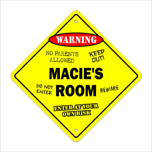 Macie's Room Sign Crossing Zone Xing | Indoor/Outdoor | 12" Tall Kids Bedroom Decor Door Children's Name boy Girl