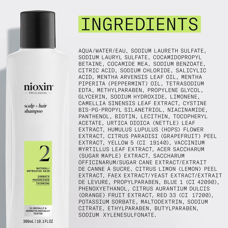 NIOXIN Scalp + Hair Thickening System 2 Shampoo| For Natural or Untreated Hair with Progressed Thinning |With Niacinamide and Biotin |10.1 Fl oz.