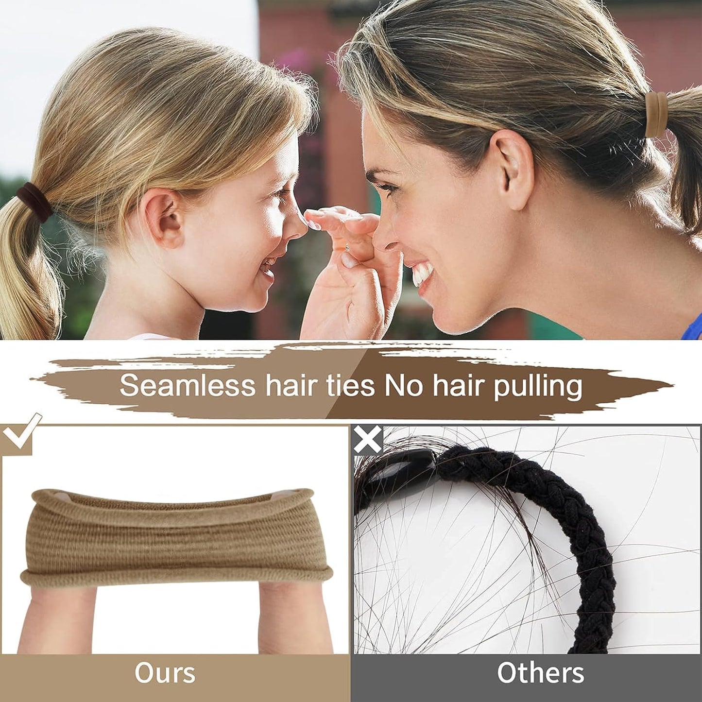 100PCS Black Hair Ties for Women, No Crease No Damage, Seamless Cotton Bands for Thick Thin Hair, Soft Ponytail Holders, Accessories for Girls