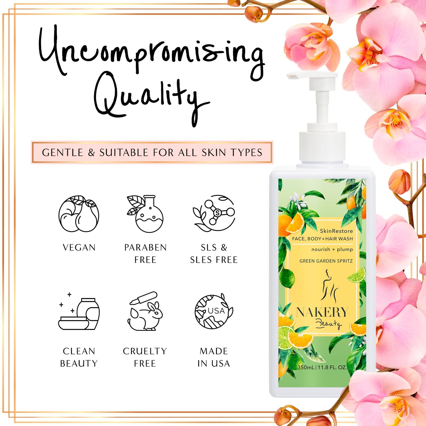 Nakery SkinRestore Hydrating Face & Body Wash with Hyaluronic Acid - Body Wash for Sensitive Skin - Foaming Face Wash & Oil Cleanser for Women 350ml - Sulfate Free & Cruelty Free - Seductive Comfort
