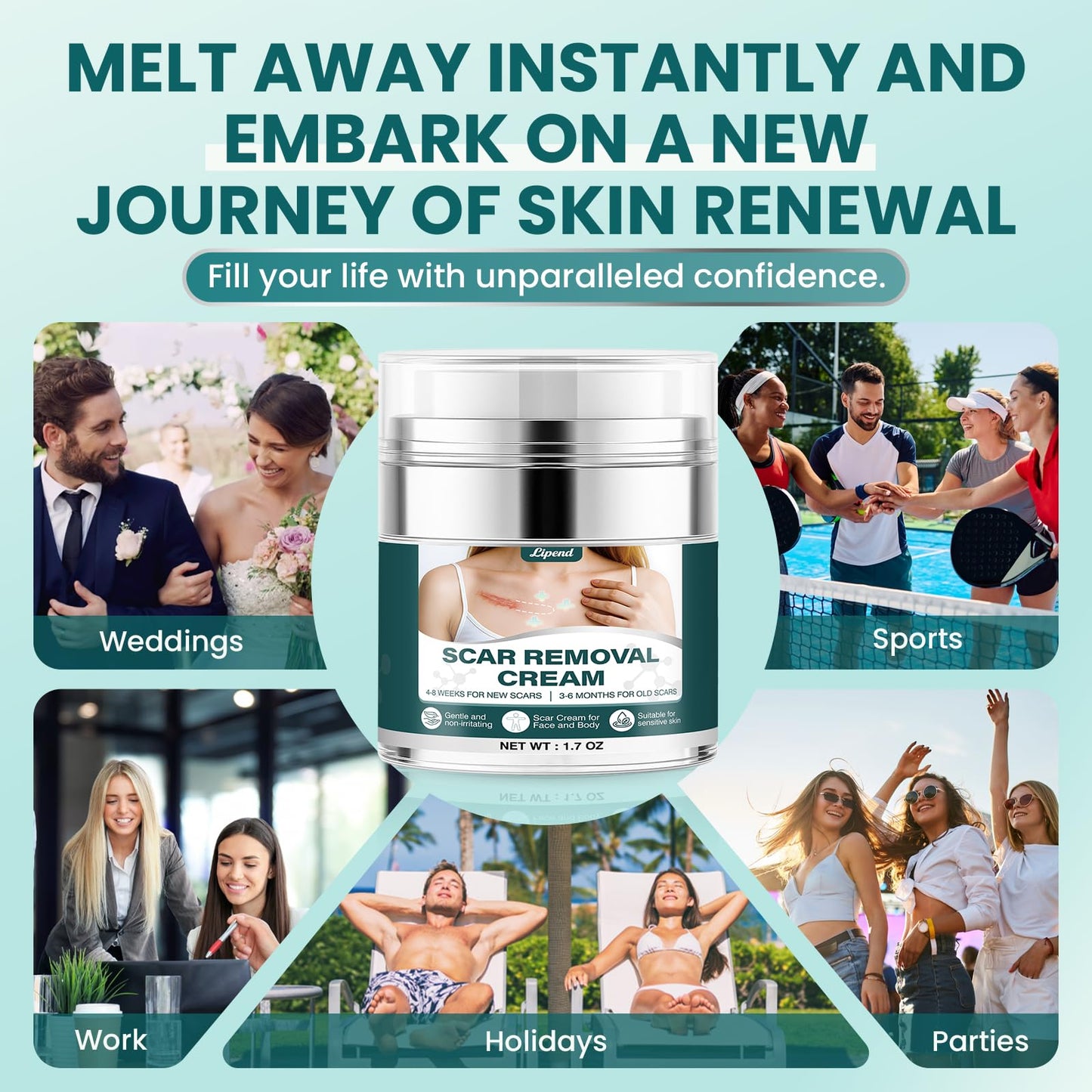 Scar Cream Gel Silicone Removal for Surgical Scars Burn Old Scars Acne Face Stretch Marks Hypertrophic Keloid wait Silicone Gel For Scars Topical Remover 2Pack 1.7 Oz