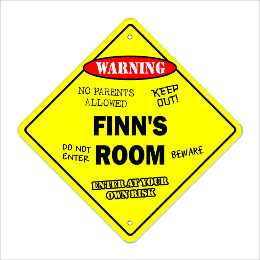 Finn's Room Sign Crossing Zone Xing | Indoor/Outdoor | 12" Tall Kids Bedroom Decor Door Children's Name boy Girl