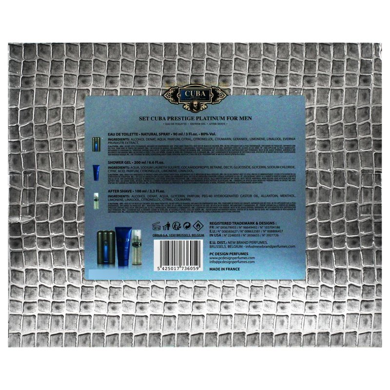 Cuba Prestige Platinum by Cuba for Men - 3 Pc Gift Set 3oz EDT Spray, 6.7oz Shower Gel, 3.3oz After Shave