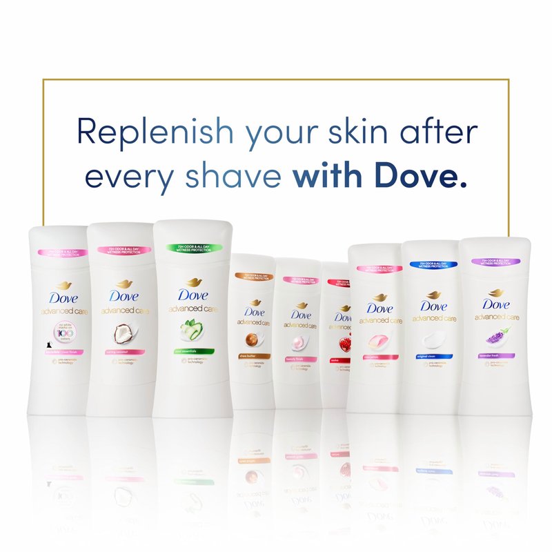Dove Advanced Care Antiperspirant Deodorant Stick Clear Finish 4 Count deodorant that doesn’t stain clothes 72-hour odor control and all-day sweat protection with Pro-Ceramide Technology 2.6 oz