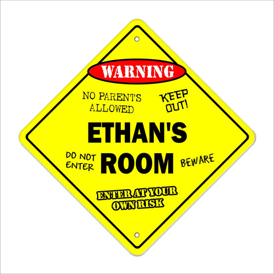 Ethan's Room Sign Crossing Zone Xing | Indoor/Outdoor | 12" Tall Kids Bedroom Decor Door Children's Name Boy Girl