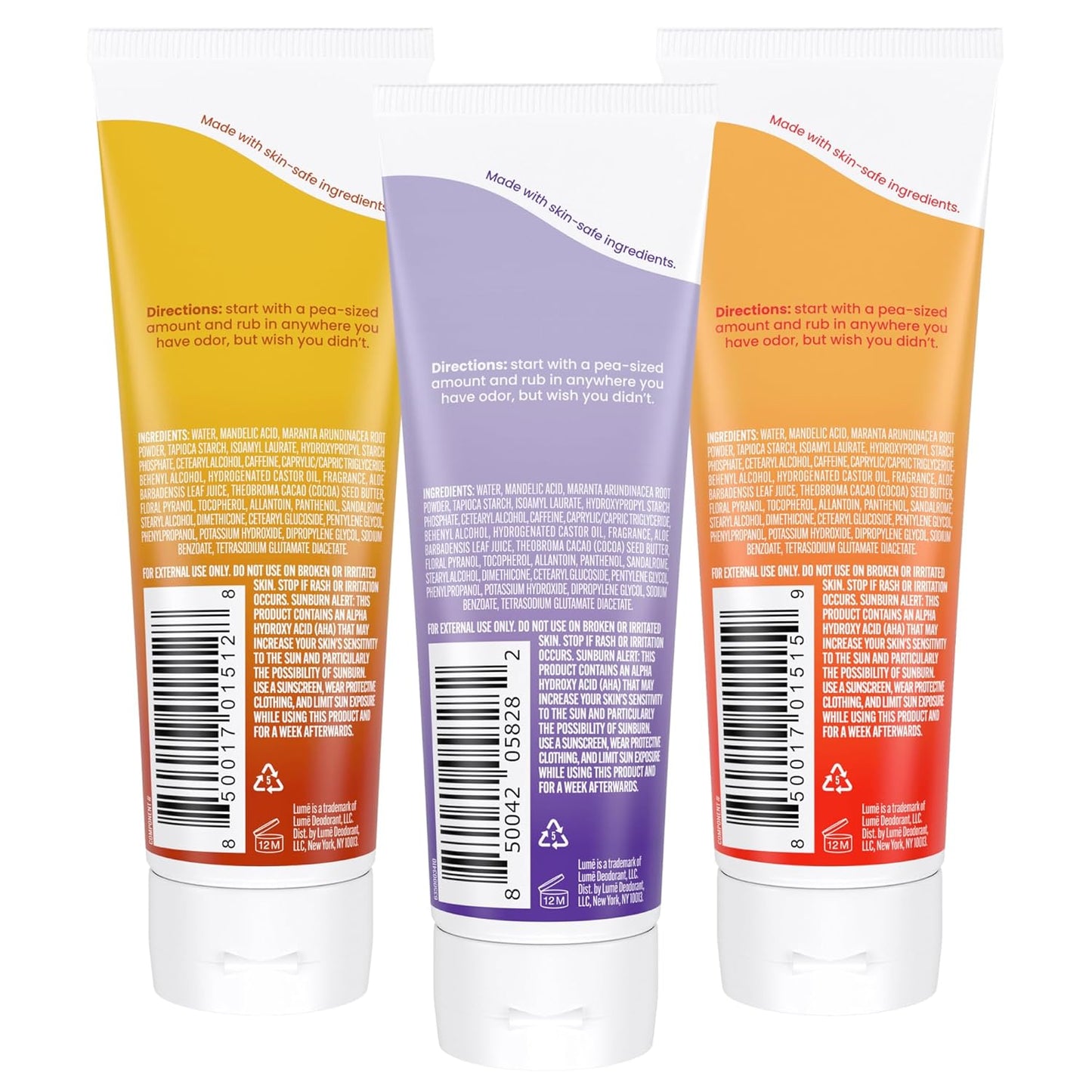 Lume Whole Body Deodorant - 72-Hour Odor Control Cream | Aluminum-Free, Skin Safe - 3 Pack (Toasted Coconut, Soft Powder, Clean Tangerine)