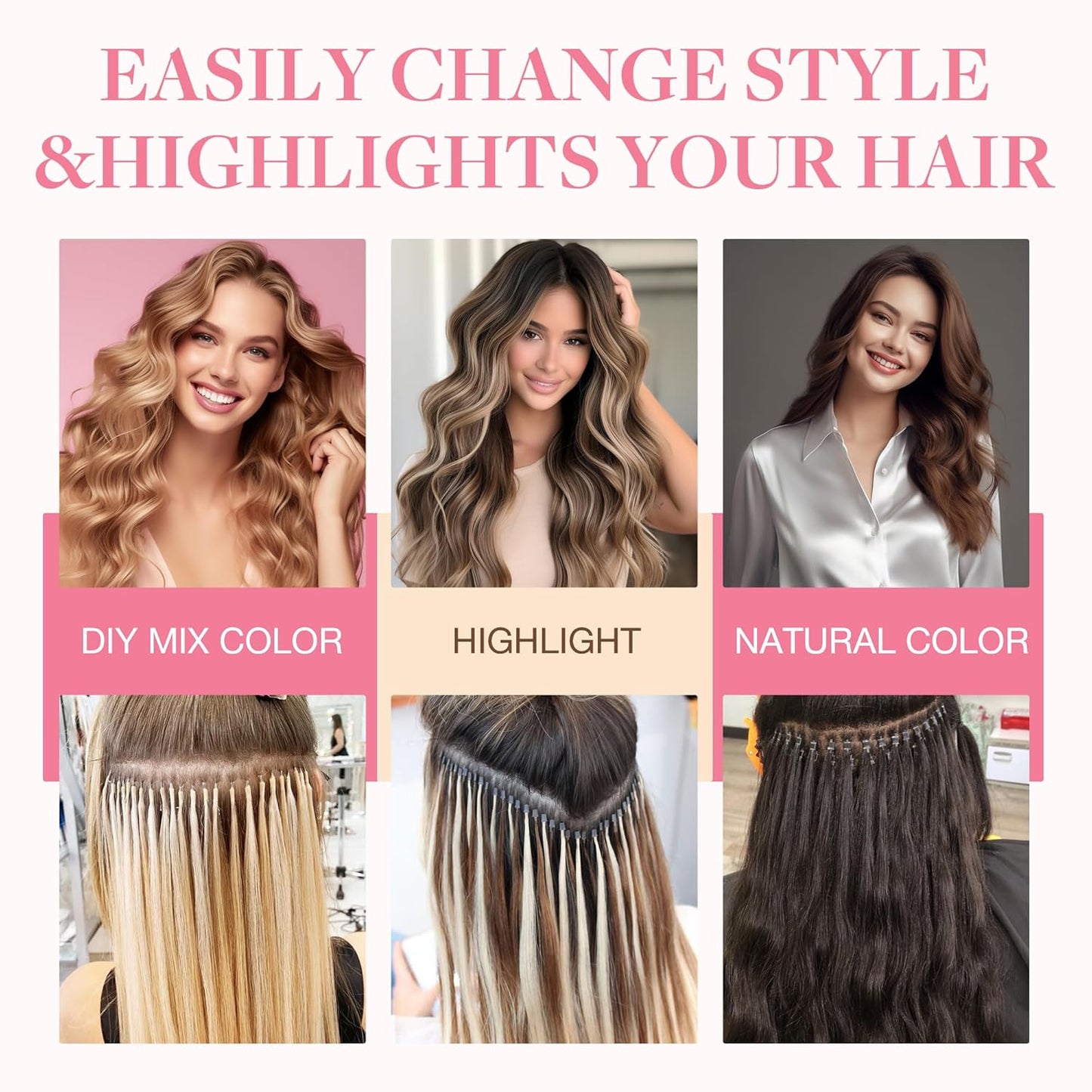 U Tip Hair Extensions - Real Human Hair, 14in 50g, Hot Fusion | Invisible Remy, Dark Blonde Highlighted Bleach Blonde
