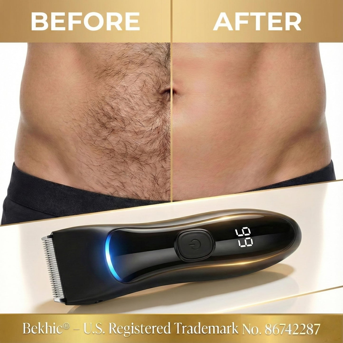 Bekhic Manscape Groin & Body Hair Trimmer for Men β Waterproof Pubic Hair Shaver & Ball Groomer with LED Light β No-Nick Ceramic Blade, 90-Min Runtime, Cordless Wet/Dry Clipper for Sensitive Skin