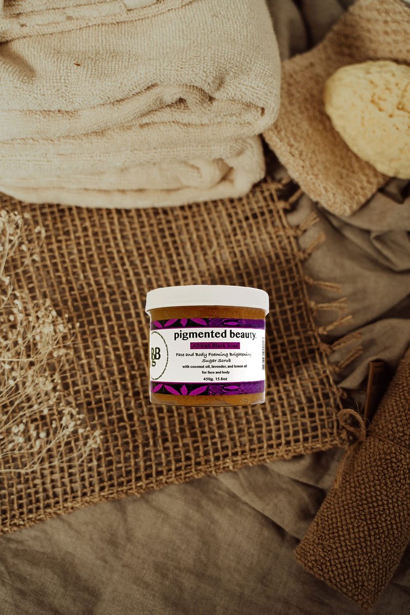 Pigmented Beauty - African Black Soap Brightening Sugar Scrub For Face and Body with Lavender and Lemon Essential Oils 450g
