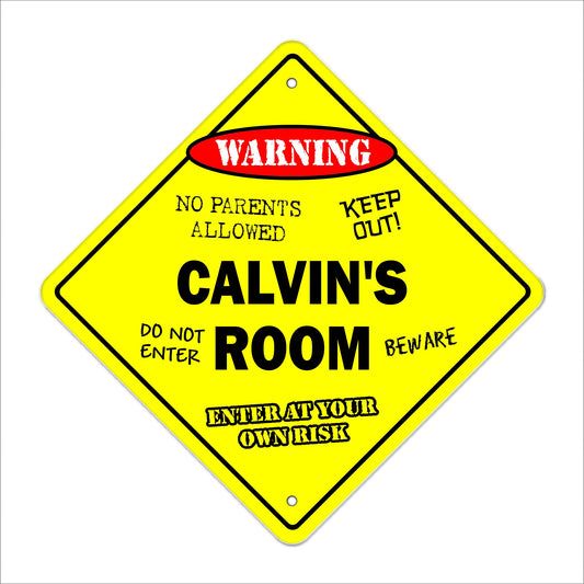 Calvin's Room Sign Crossing Zone Xing | Indoor/Outdoor | 12" Tall Kids Bedroom Decor Door Children's Name boy Girl