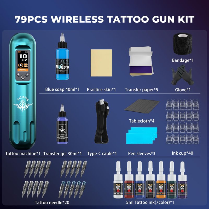 Tuffking Tattoo Machine Kit Rotary Wireless Tattoo Gun Kit with 20pcs Extra Smooth Cartridge Needles Practice Skin Tattoo Supplies for Beginners & Professional Artists