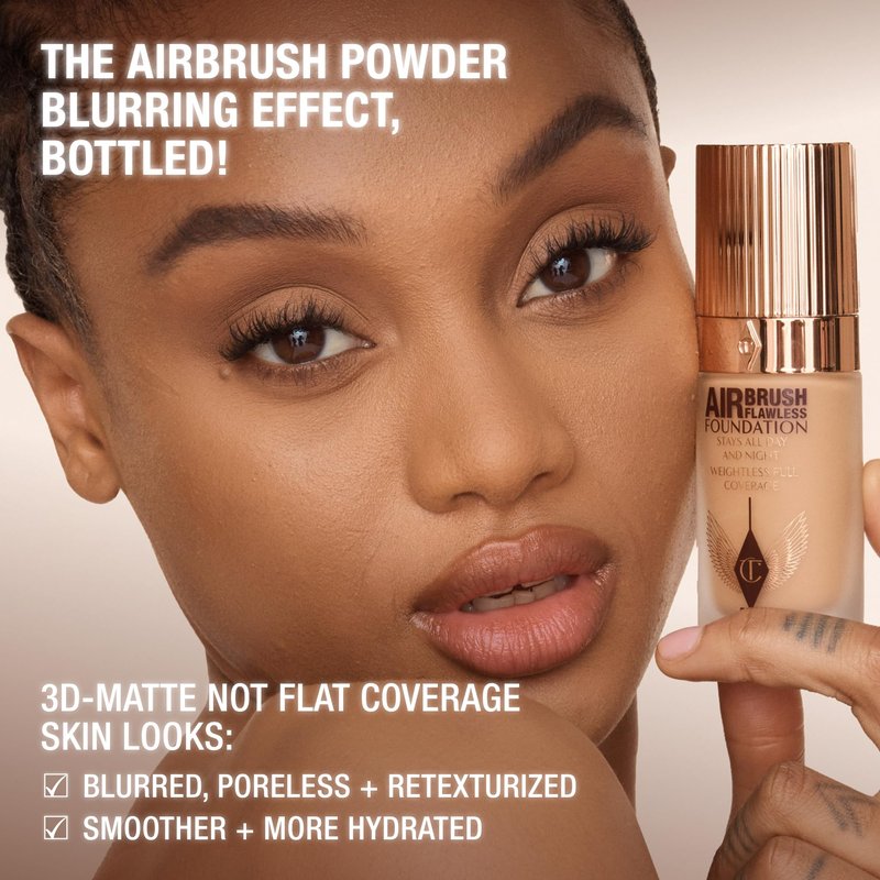 Charlotte Tilbury Airbrush Flawless Matte Foundation - Full Coverage Liquid Makeup with a Natural-Matte Finish - Smoothes & Blurs Pores - Waterproof & Transfer Resistant - 17 Cool