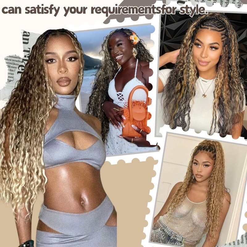 Boho Hair for Braiding, 6 Bundles 24 Inch Deep Wave Bulk for Boho Braids No Weft 200G Curly Bohemian Wet and Wavy Braiding Hair Extensions,(1B/grey#)