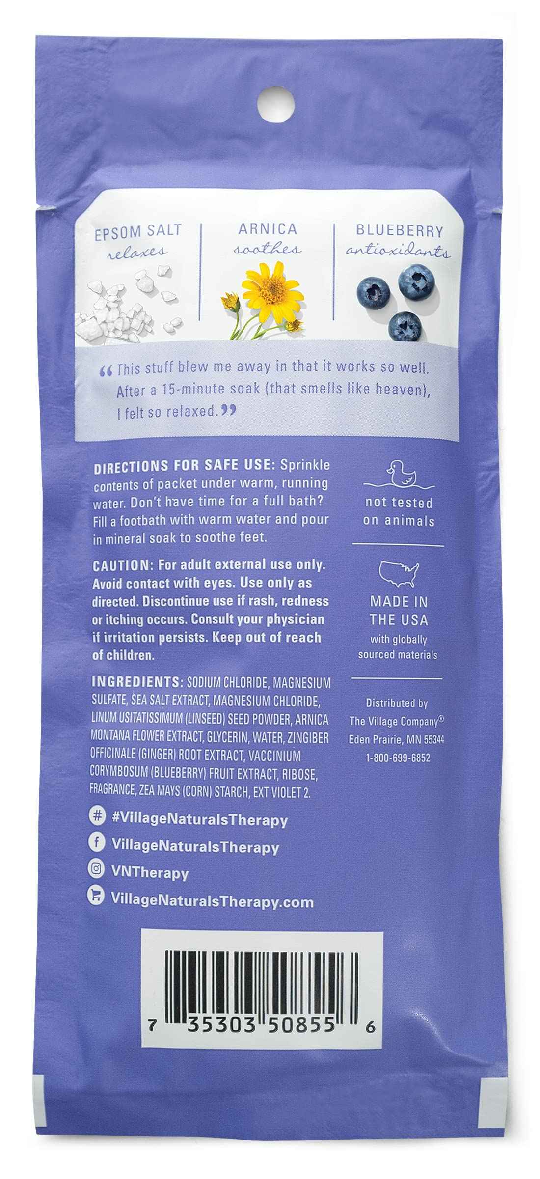 Village Naturals Therapy, Comfort Concentrated Mineral Bath Soak, Blueberry Citrus, 2 Oz, Pack of 12