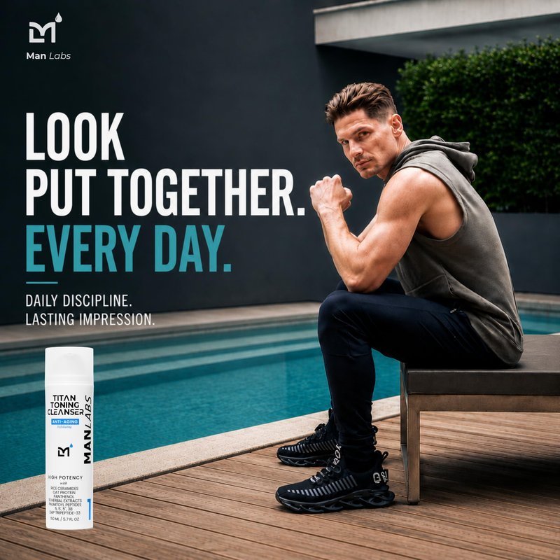 Man Labs Titan Anti-Aging Mens Face Wash – Mens Gentle, Toning Exfoliating Face Cleanser for Men – Skin Care for Men - Face Care for Man –Refresh & Smooth Skin Without Stripping Natural Oils–Unscented