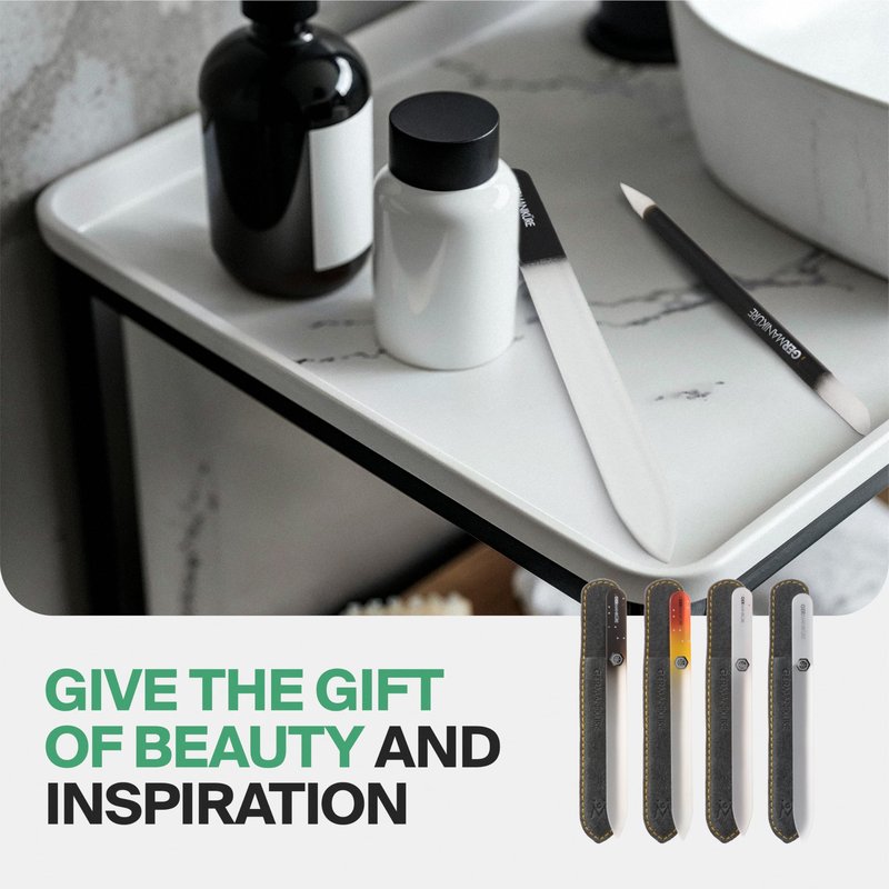 Germanikure Glass Nail File Set - Professional Manicure & Pedicure Kit - Ethically Made in Czech Republic - 2 Pc Grey File Duo