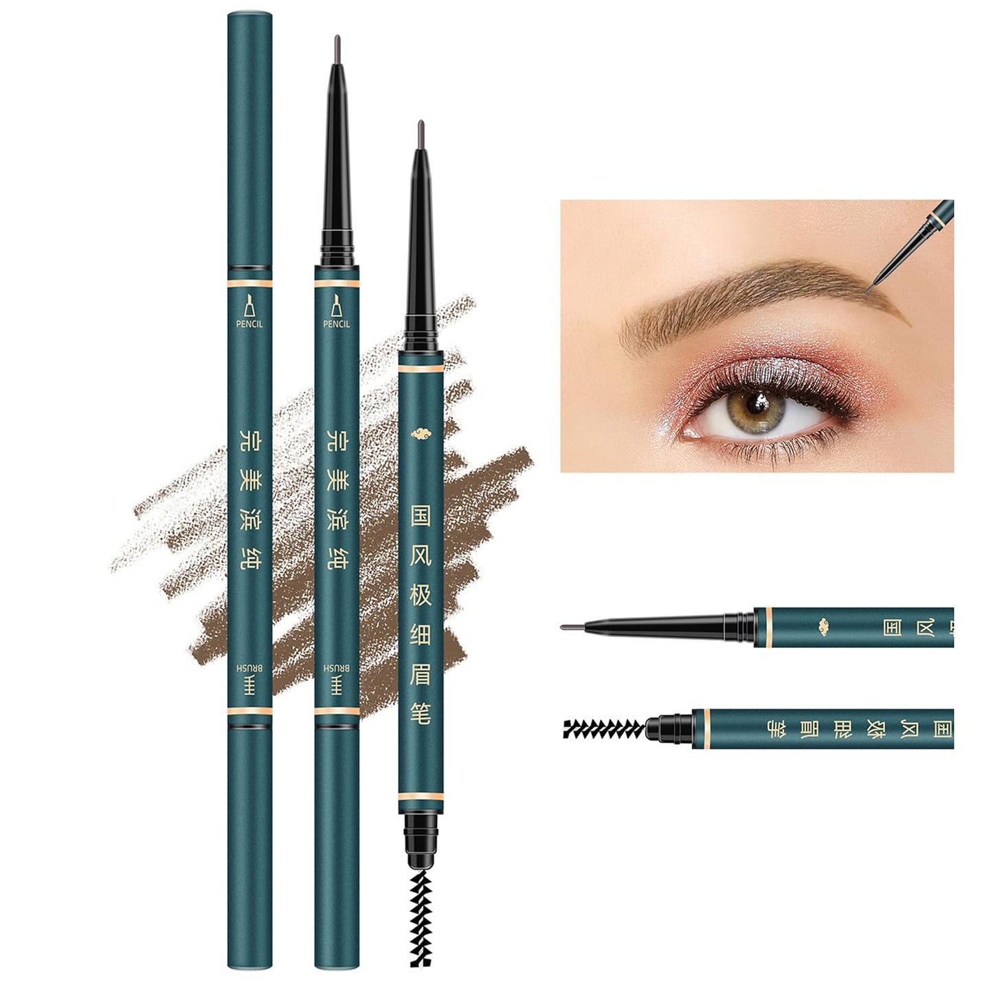 Eyebrow Pencil,3 PCS Waterproof Professional Makeup Micro Brow Pencil,Brow Kit with Eyebrow Brush and Razor,Ultra-Fine Mechanical Pencil,Eyebrow Pencils for Women