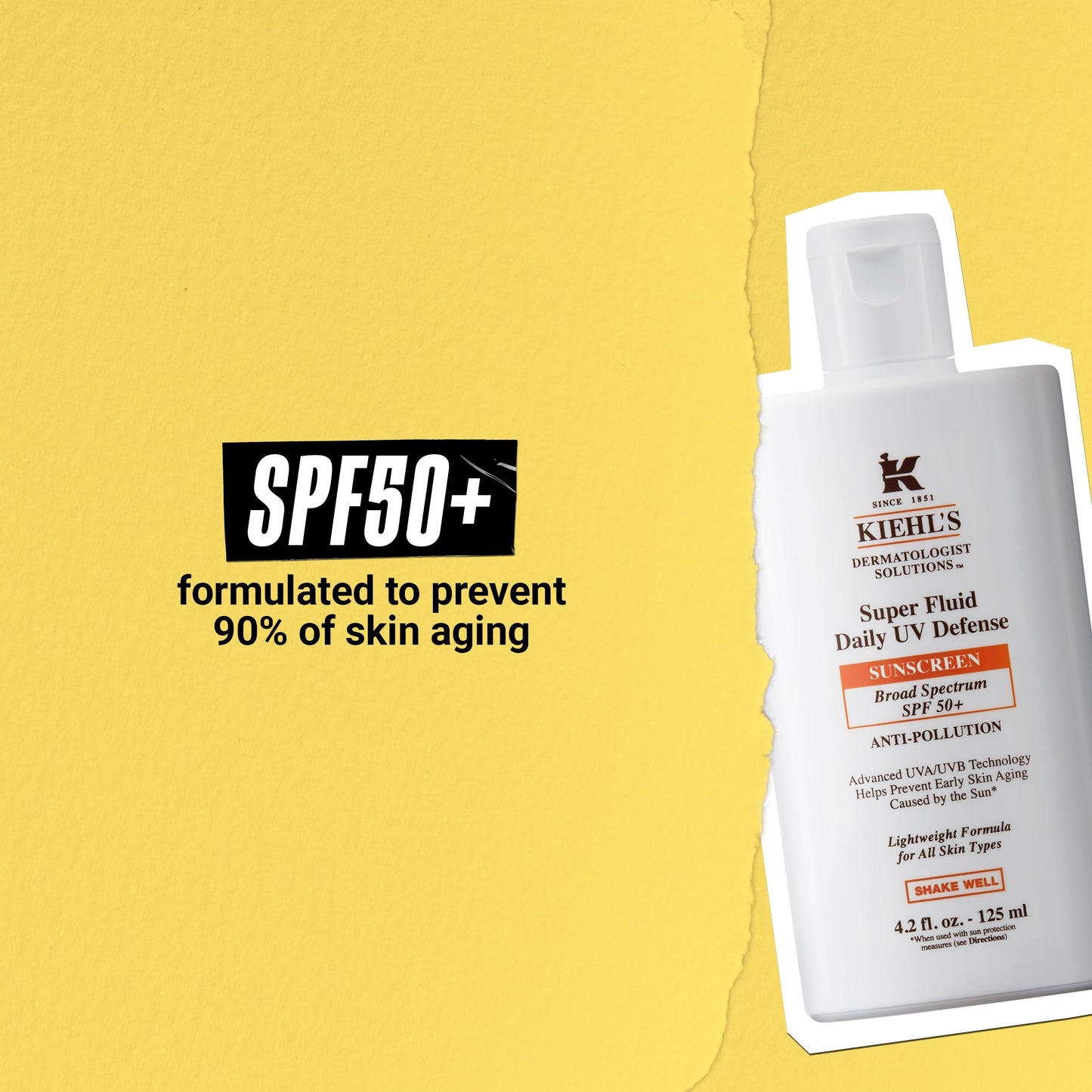 Kiehl's Super Fluid UV Defense Daily Facial Sunscreen SPF 50+, Lightweight Matte Finish, Protects Against UVA/UVB Rays & Pollution, Vitamin E & Baicalin, Non-comedogenic, Paraben-free - 4.2 fl oz